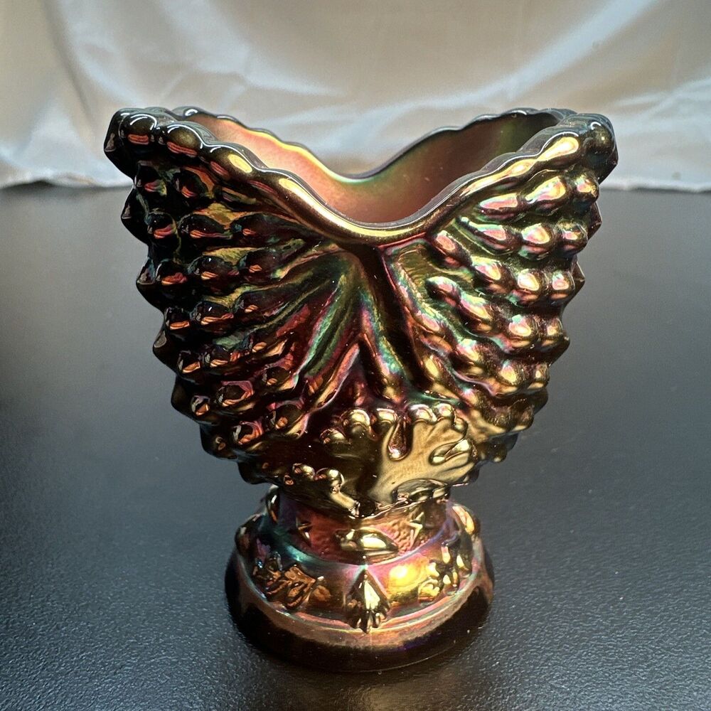 St. Clair Amethyst Carnival glass Toothpick Holder Nautilus seaweed eye cup mini